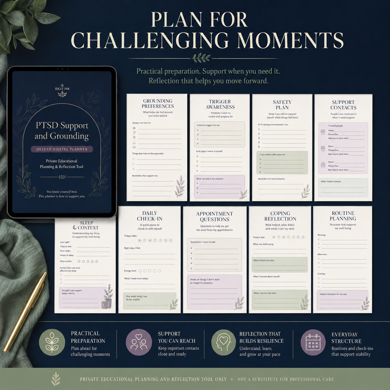 PTSD Support and Grounding Deluxe Digital Planner — listing image 06