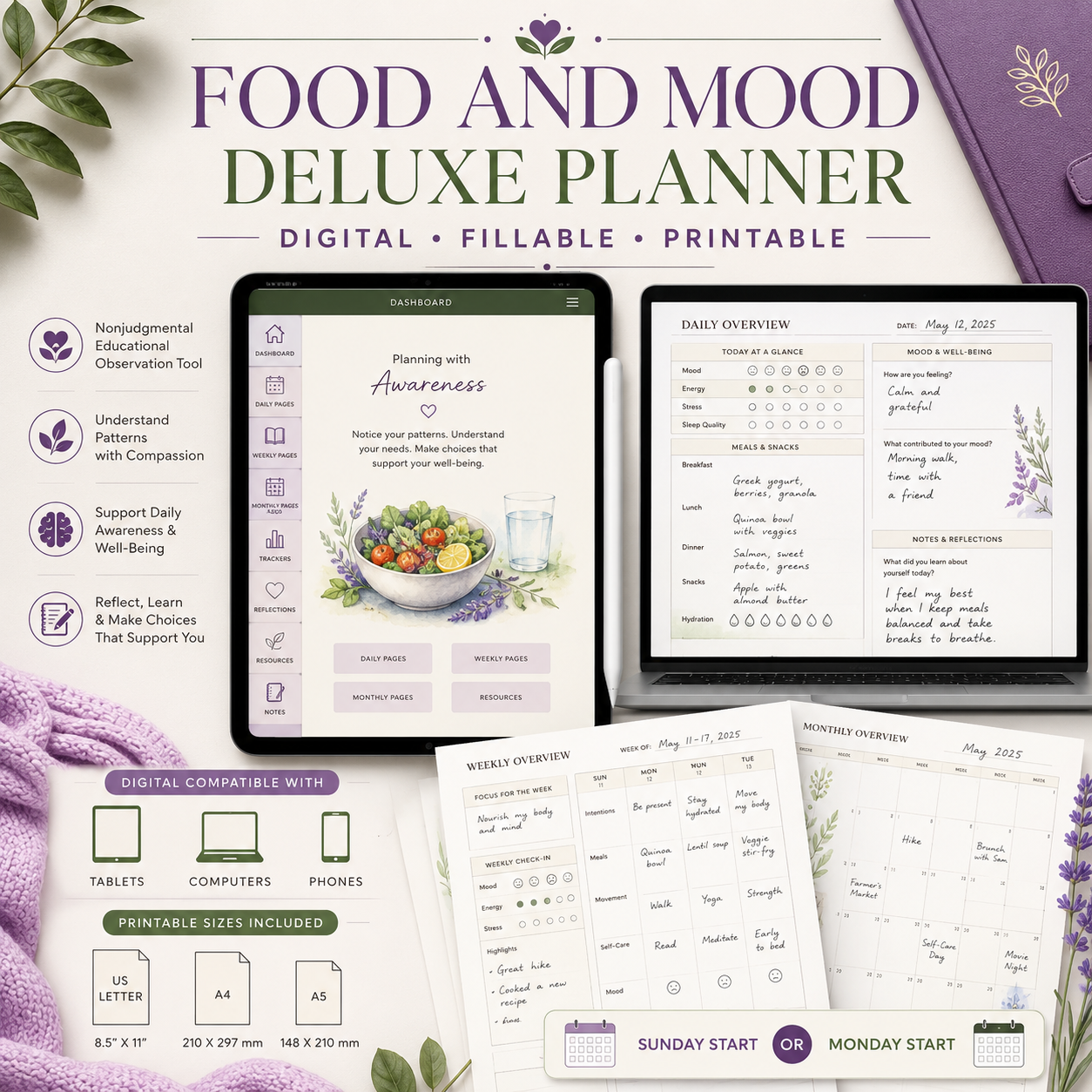 Food and Mood Deluxe Digital Tracking Planner — listing image 10
