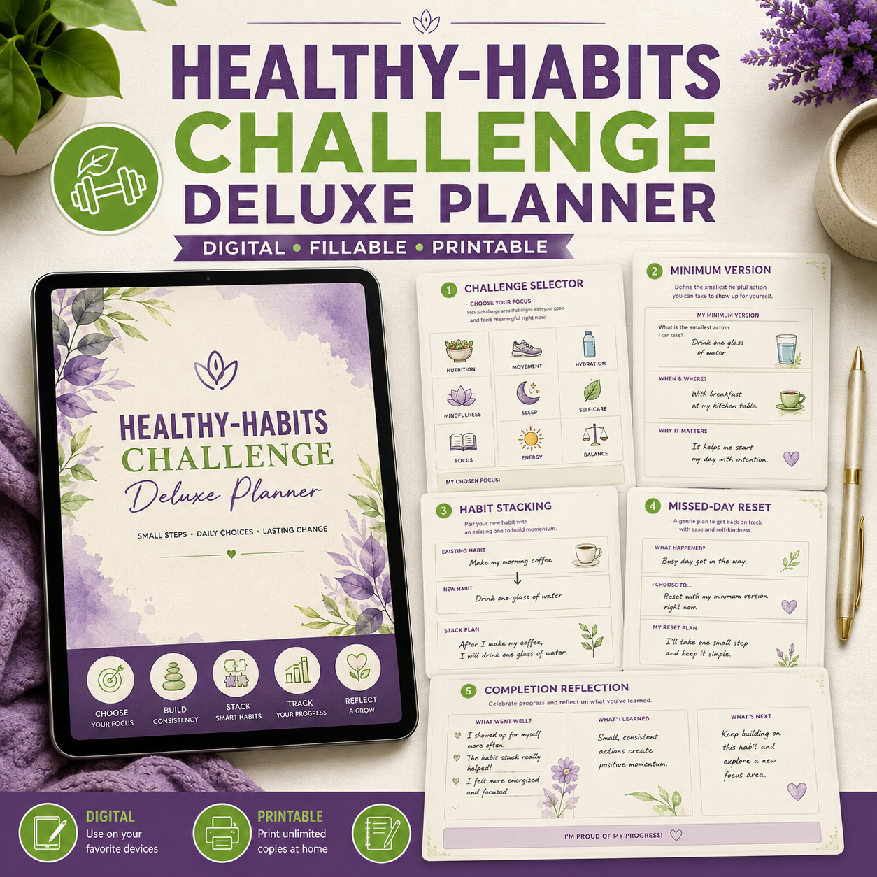 Healthy-Habits Challenge Deluxe Digital Planner — listing image 02