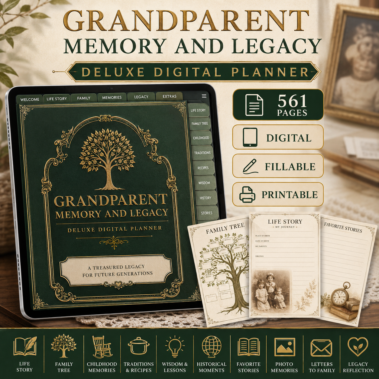 Grandparent Memory and Legacy Deluxe Digital Planner listing image 8 of 10