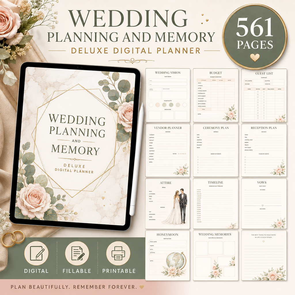 Wedding Planning and Memory Deluxe Digital Planner listing image 1 of 10