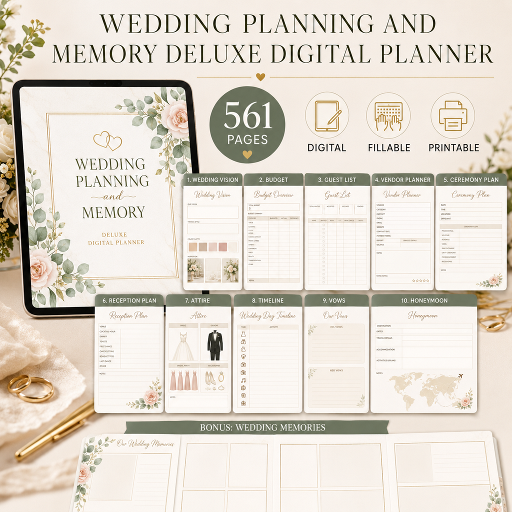 Wedding Planning and Memory Deluxe Digital Planner listing image 2 of 10