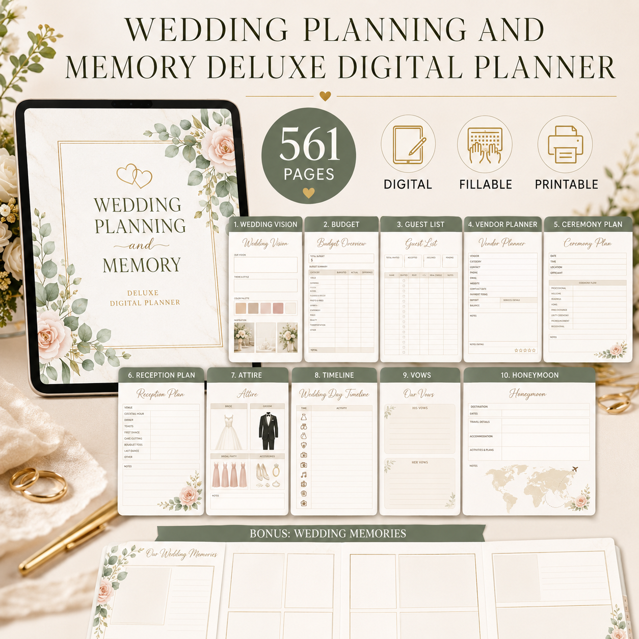 Wedding Planning and Memory Deluxe Digital Planner listing image 2 of 10