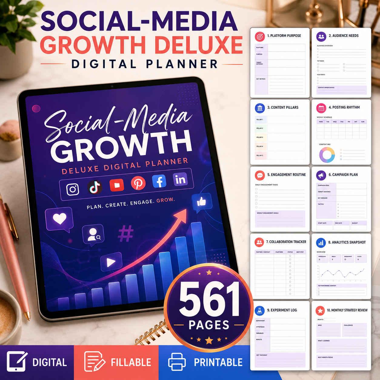 Social-Media Growth Deluxe Digital Planner — listing image 01