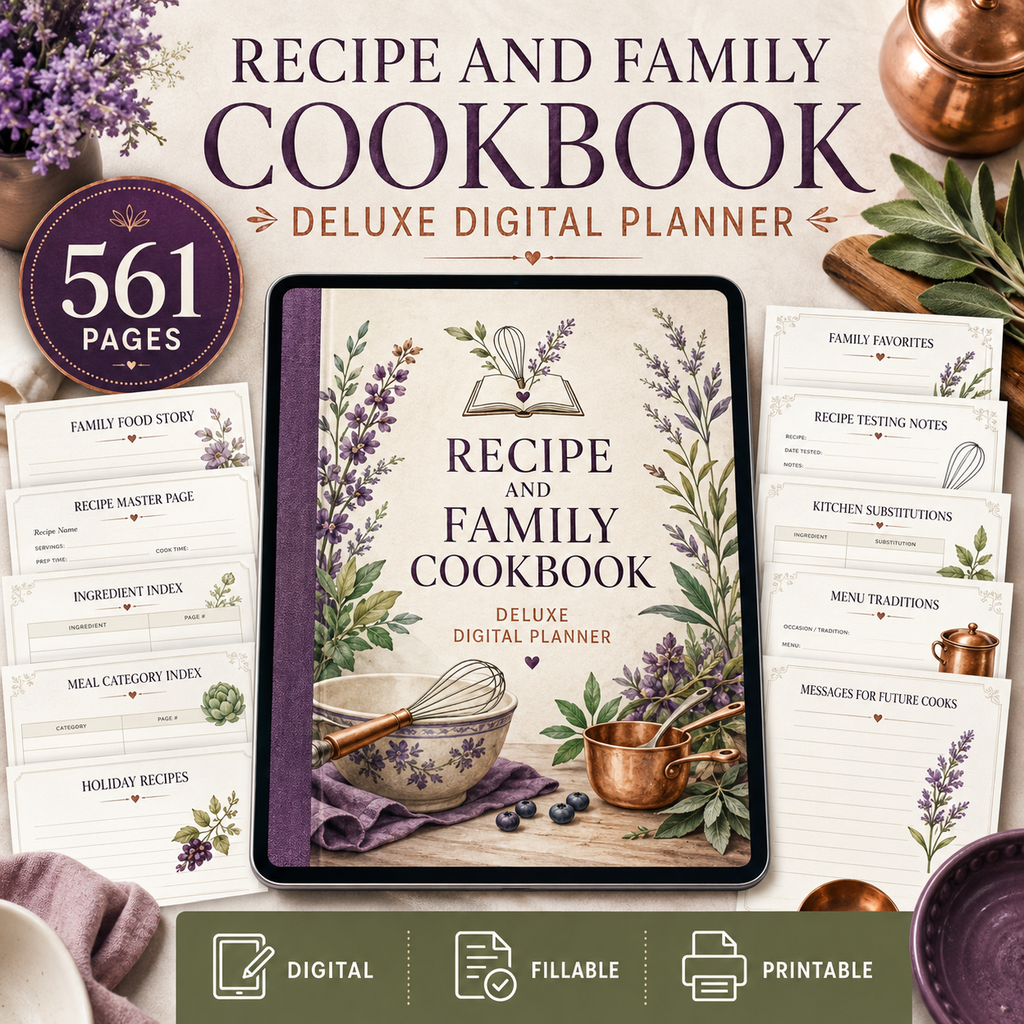 Recipe and Family Cookbook Deluxe Digital Planner — listing image 01
