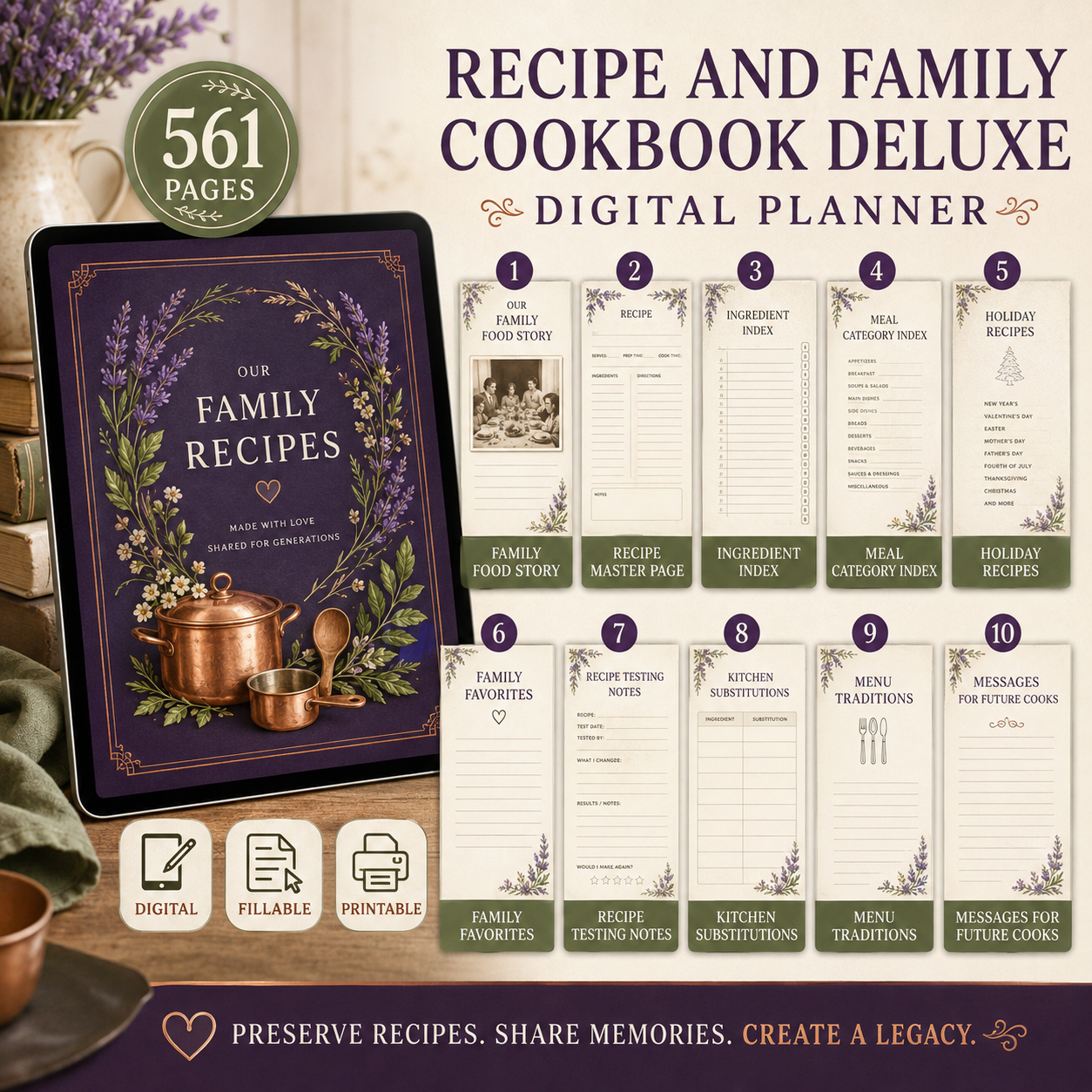 Recipe and Family Cookbook Deluxe Digital Planner — listing image 02
