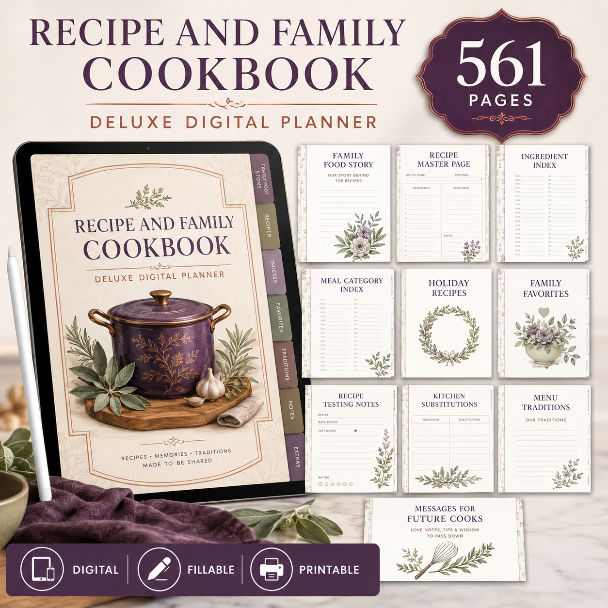 Recipe and Family Cookbook Deluxe Digital Planner — listing image 03
