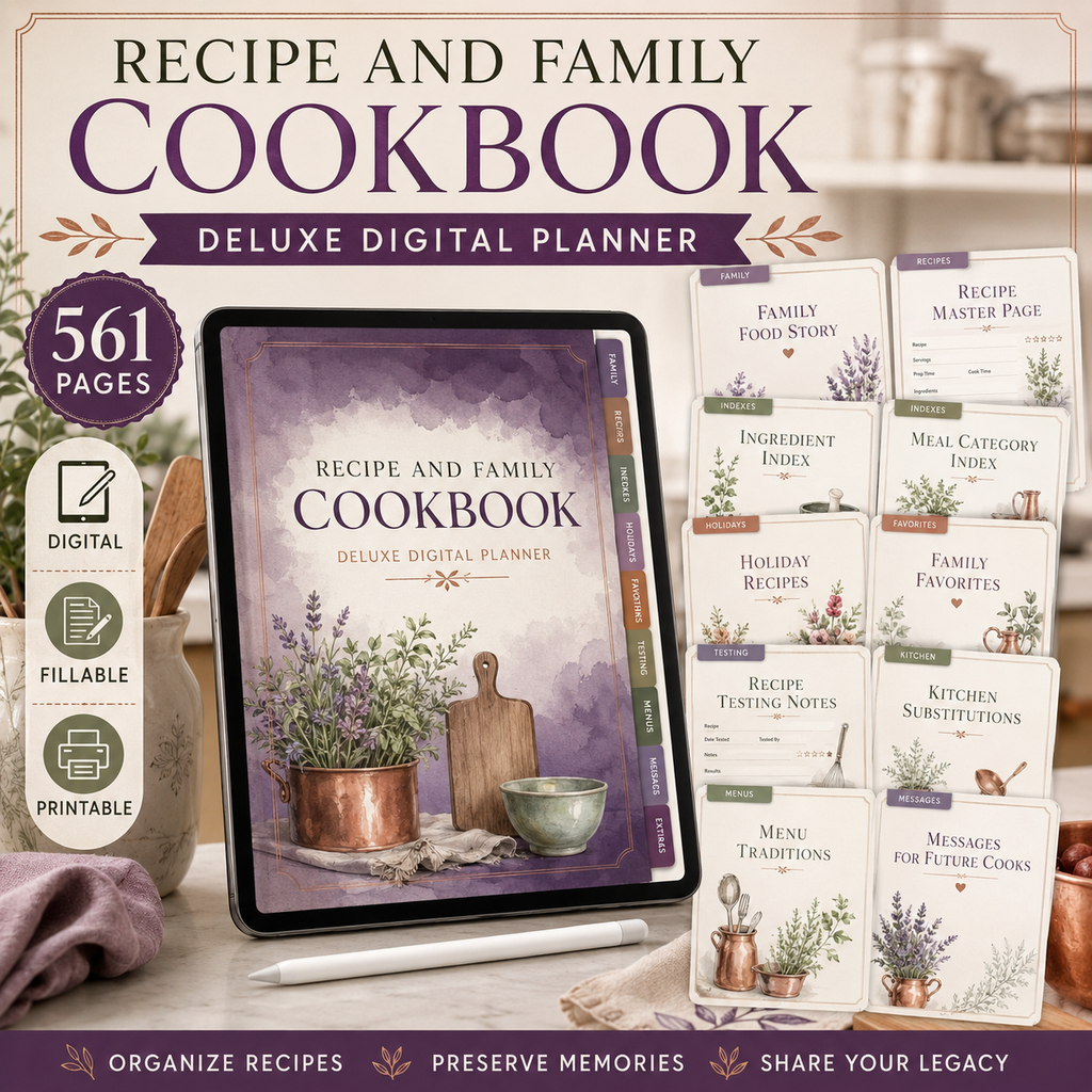Recipe and Family Cookbook Deluxe Digital Planner — listing image 05