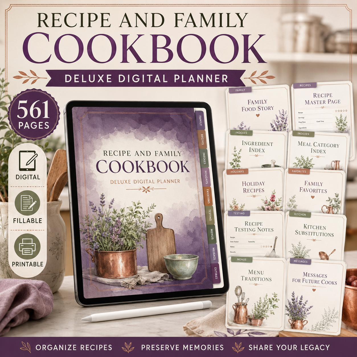 Recipe and Family Cookbook Deluxe Digital Planner — listing image 05