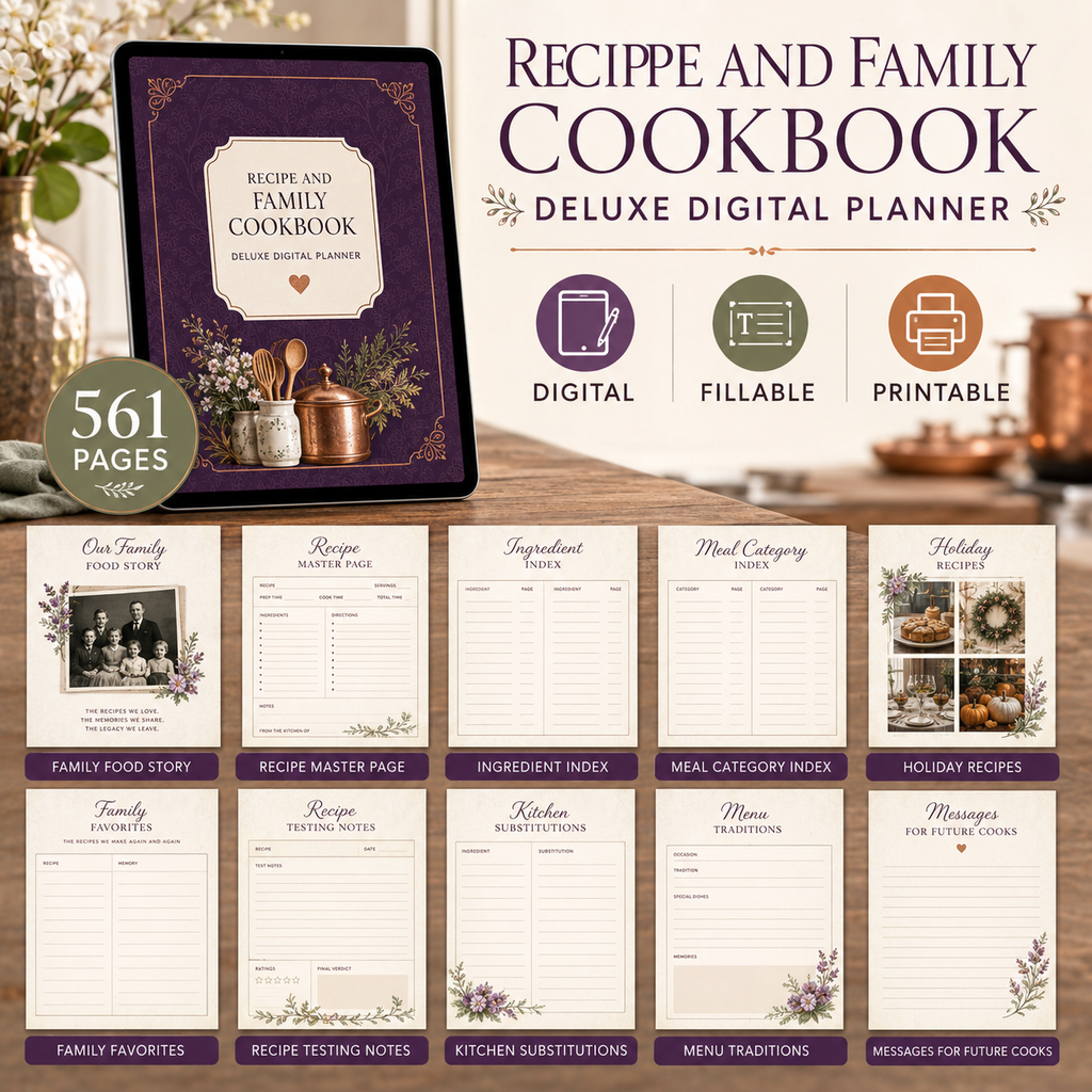 Recipe and Family Cookbook Deluxe Digital Planner — listing image 06