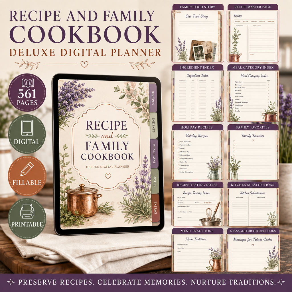 Recipe and Family Cookbook Deluxe Digital Planner — listing image 07