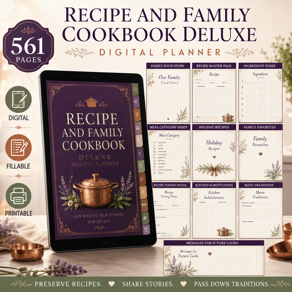 Recipe and Family Cookbook Deluxe Digital Planner — listing image 08