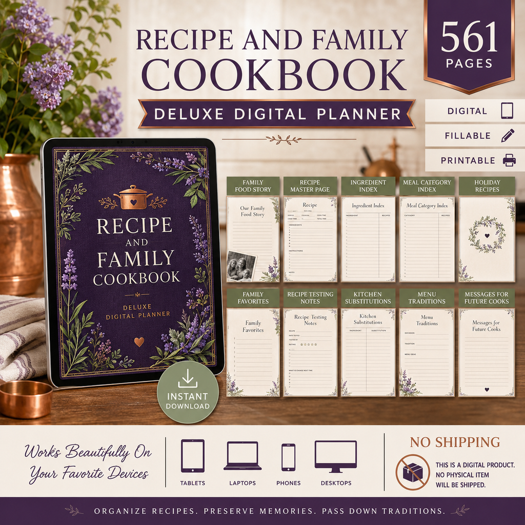 Recipe and Family Cookbook Deluxe Digital Planner — listing image 09
