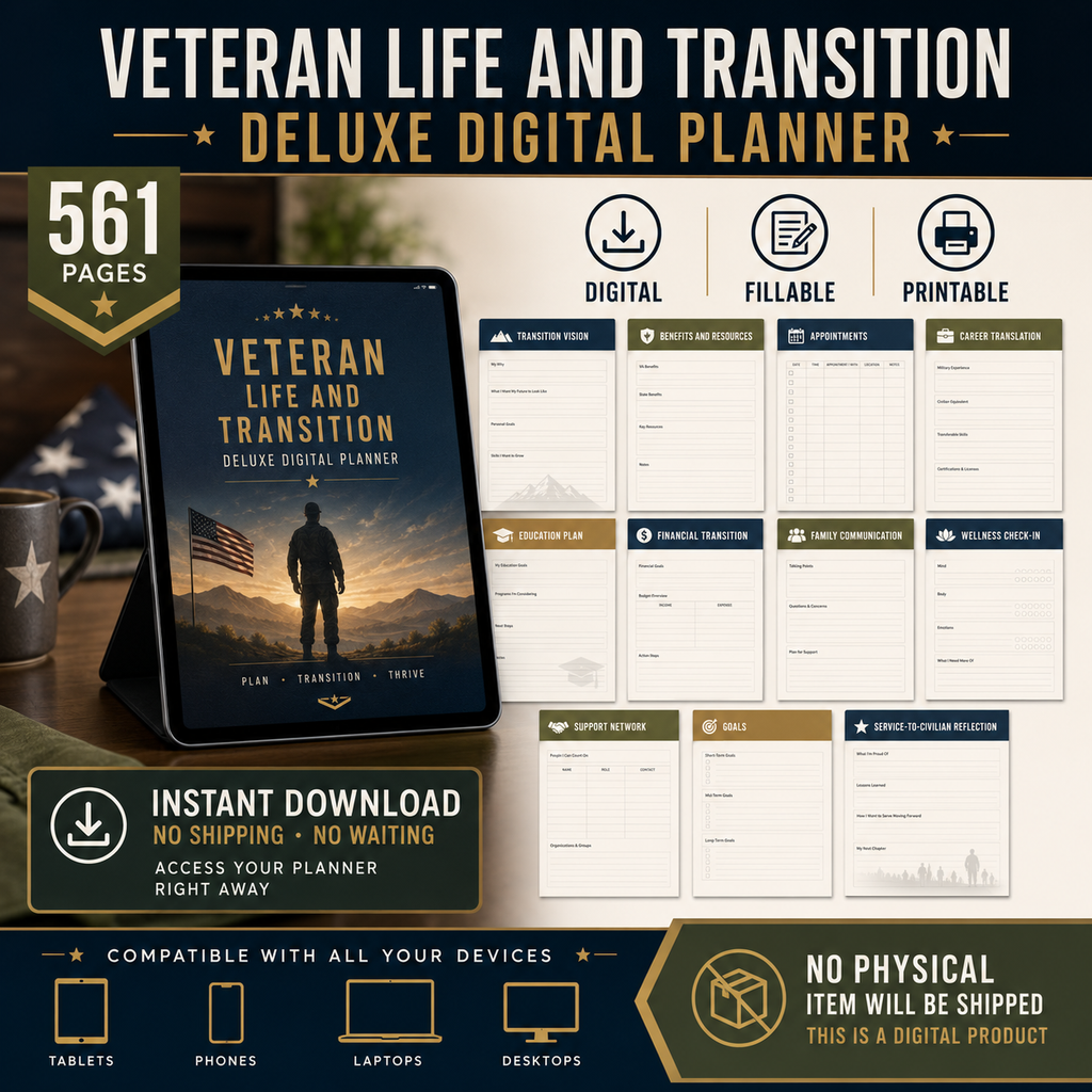 Veteran Life and Transition Deluxe Digital Planner listing image 9 of 10