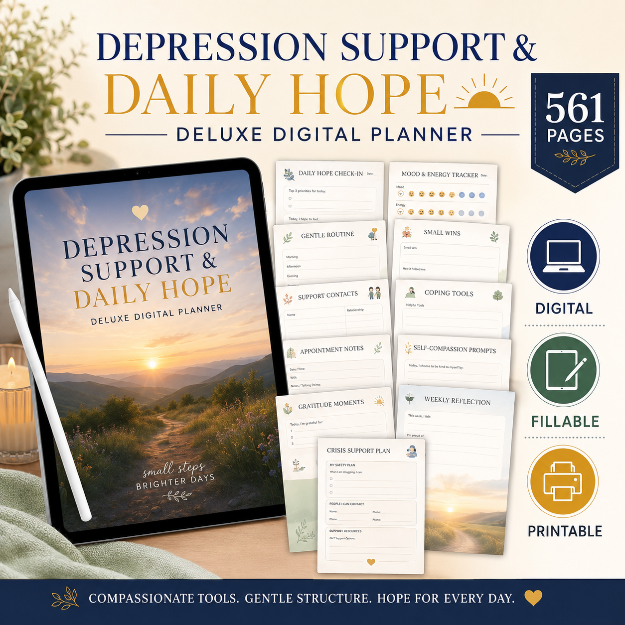 Depression Support and Daily Hope Deluxe Digital Planner listing image 4 of 10