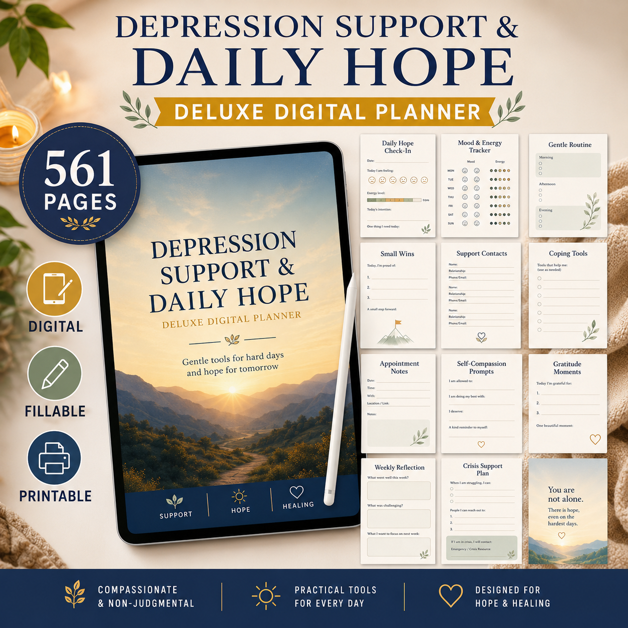 Depression Support and Daily Hope Deluxe Digital Planner listing image 5 of 10