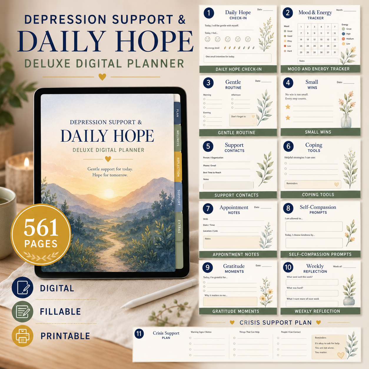 Depression Support and Daily Hope Deluxe Digital Planner listing image 9 of 10