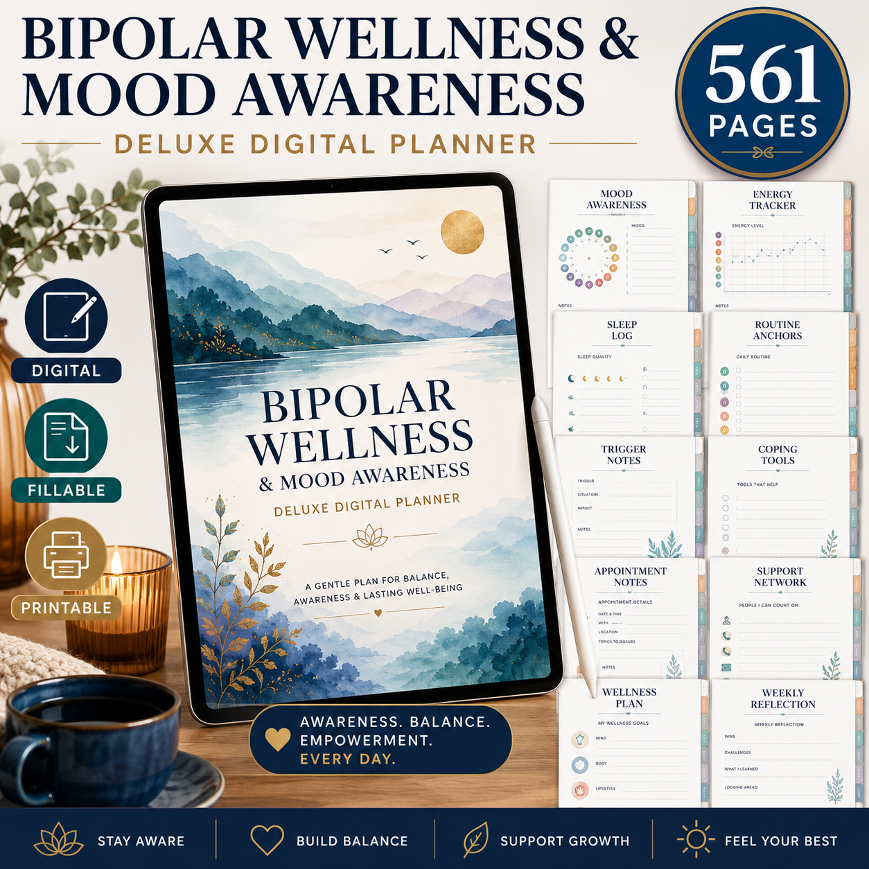 Bipolar Wellness and Mood Awareness Deluxe Digital Planner listing image 1 of 10