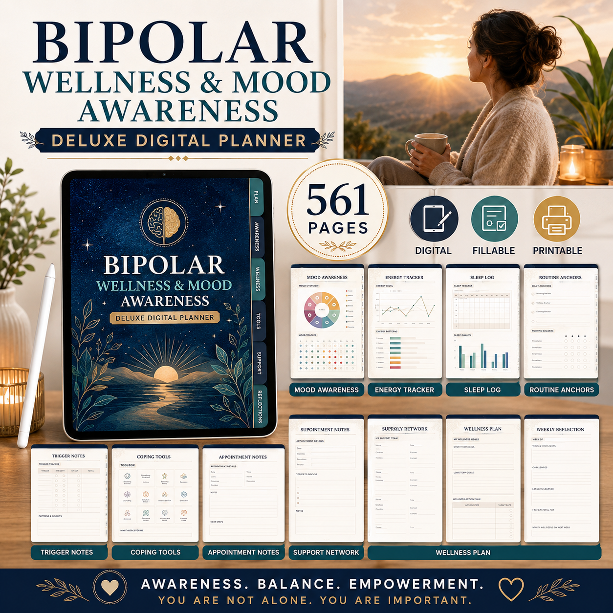 Bipolar Wellness and Mood Awareness Deluxe Digital Planner listing image 3 of 10