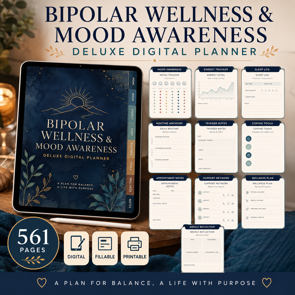 Bipolar Wellness and Mood Awareness Deluxe Digital Planner listing image 4 of 10