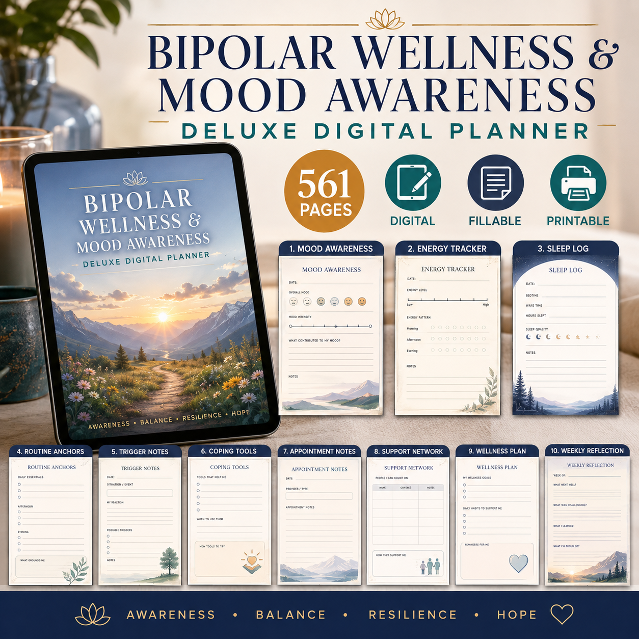 Bipolar Wellness and Mood Awareness Deluxe Digital Planner listing image 6 of 10