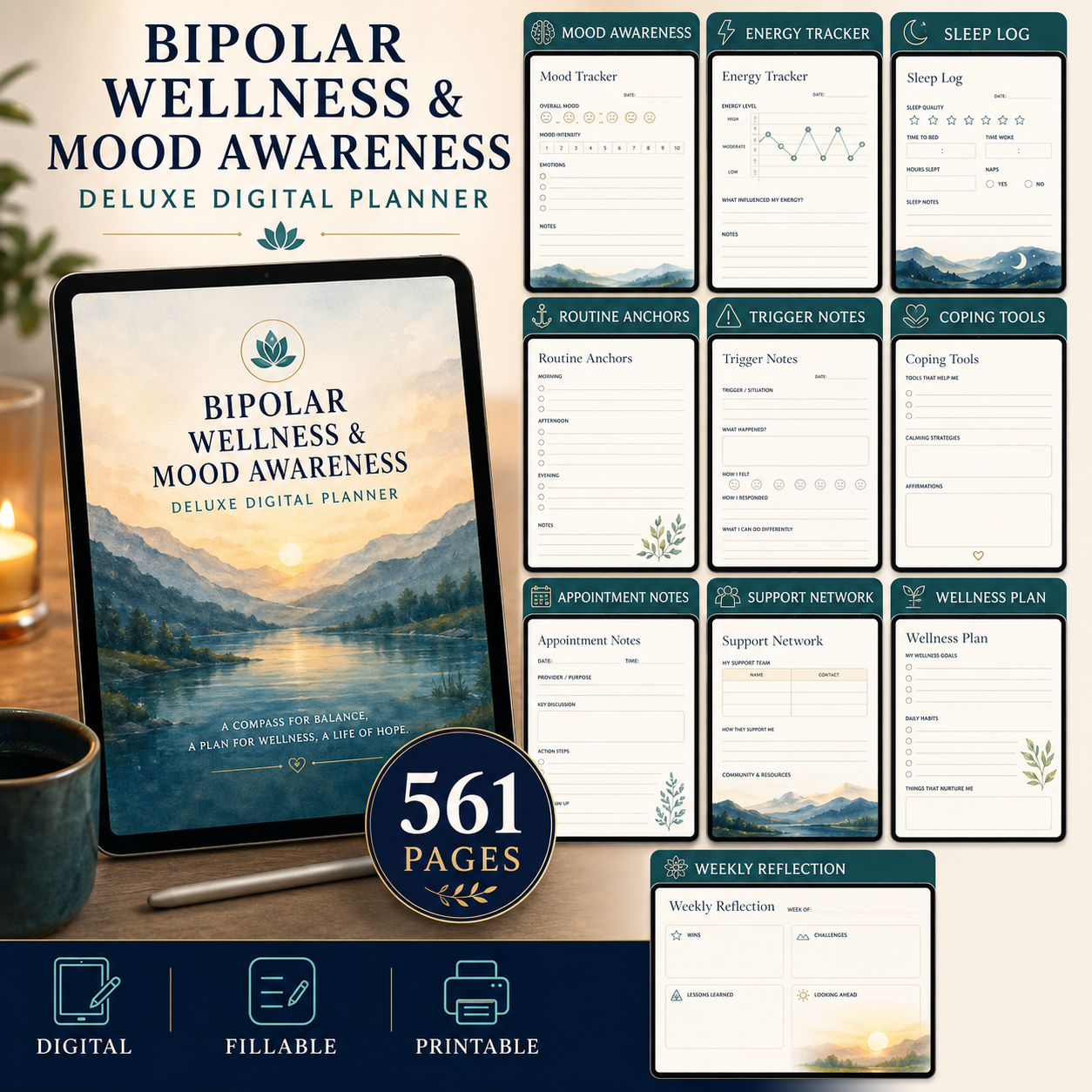 Bipolar Wellness and Mood Awareness Deluxe Digital Planner listing image 8 of 10