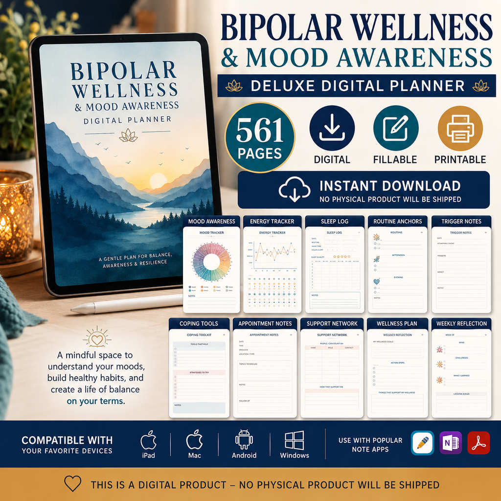 Bipolar Wellness and Mood Awareness Deluxe Digital Planner listing image 10 of 10