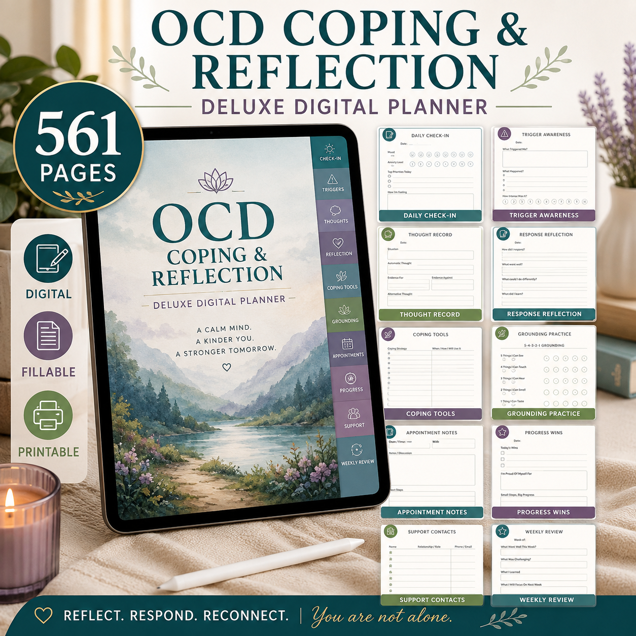 OCD Coping and Reflection Deluxe Digital Planner — listing image 01