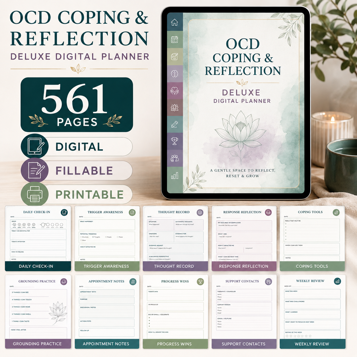 OCD Coping and Reflection Deluxe Digital Planner — listing image 03