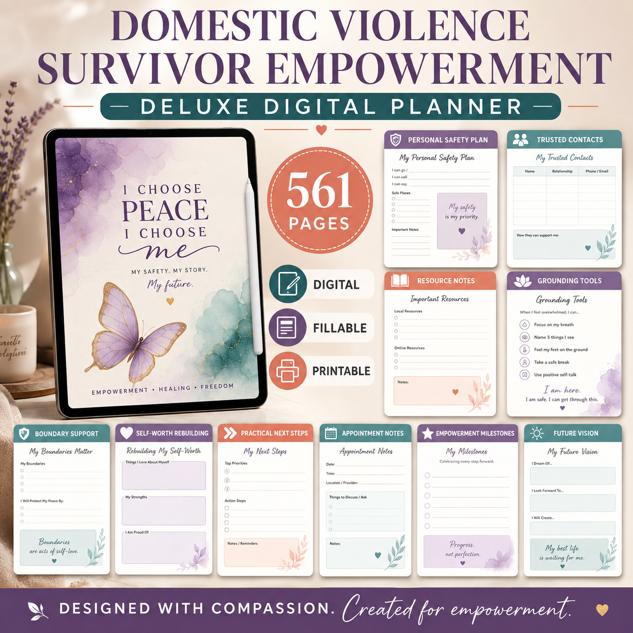 Domestic Violence Survivor Empowerment Deluxe Digital Planner — listing image 02