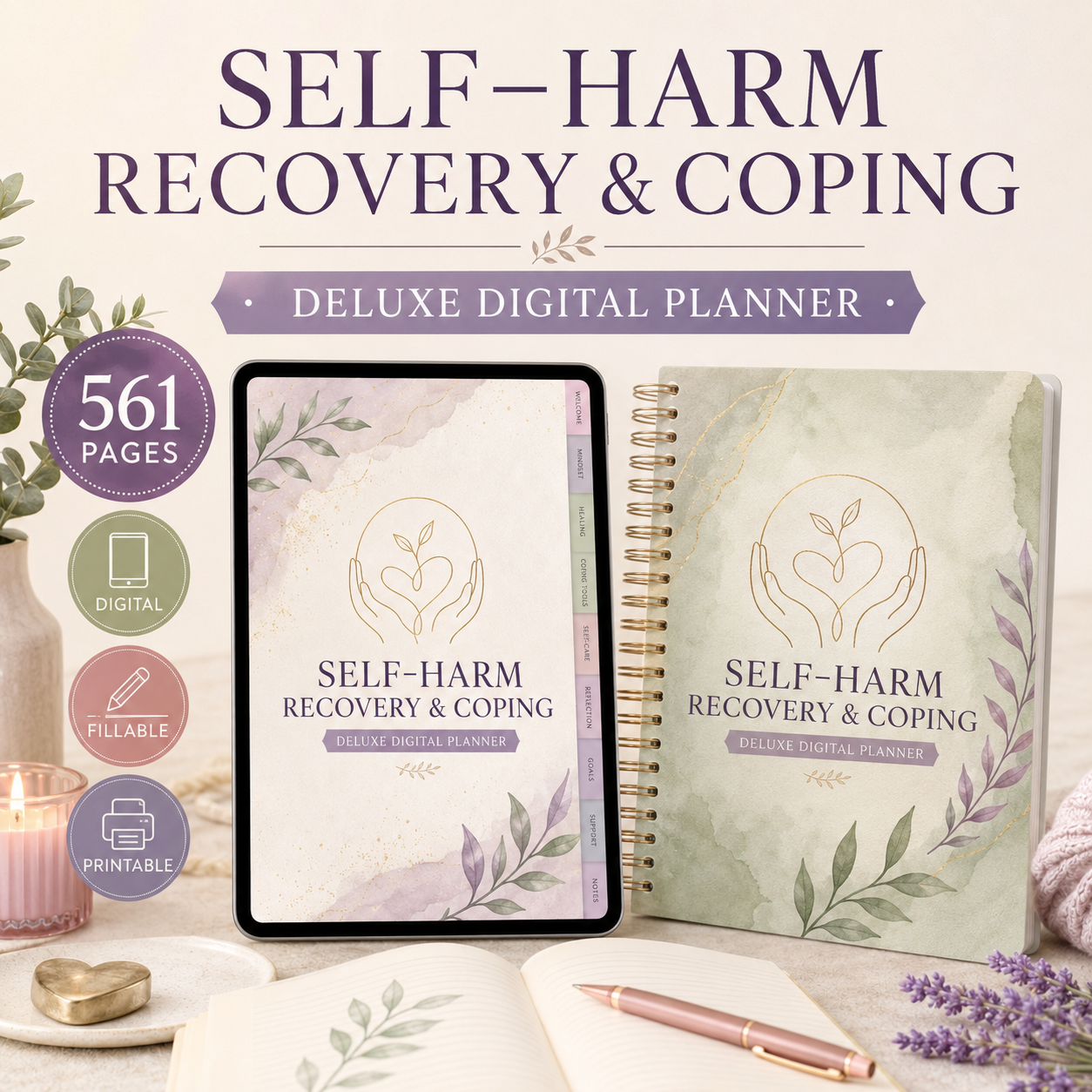 Self-Harm Recovery and Coping Deluxe Digital Planner — listing image 01