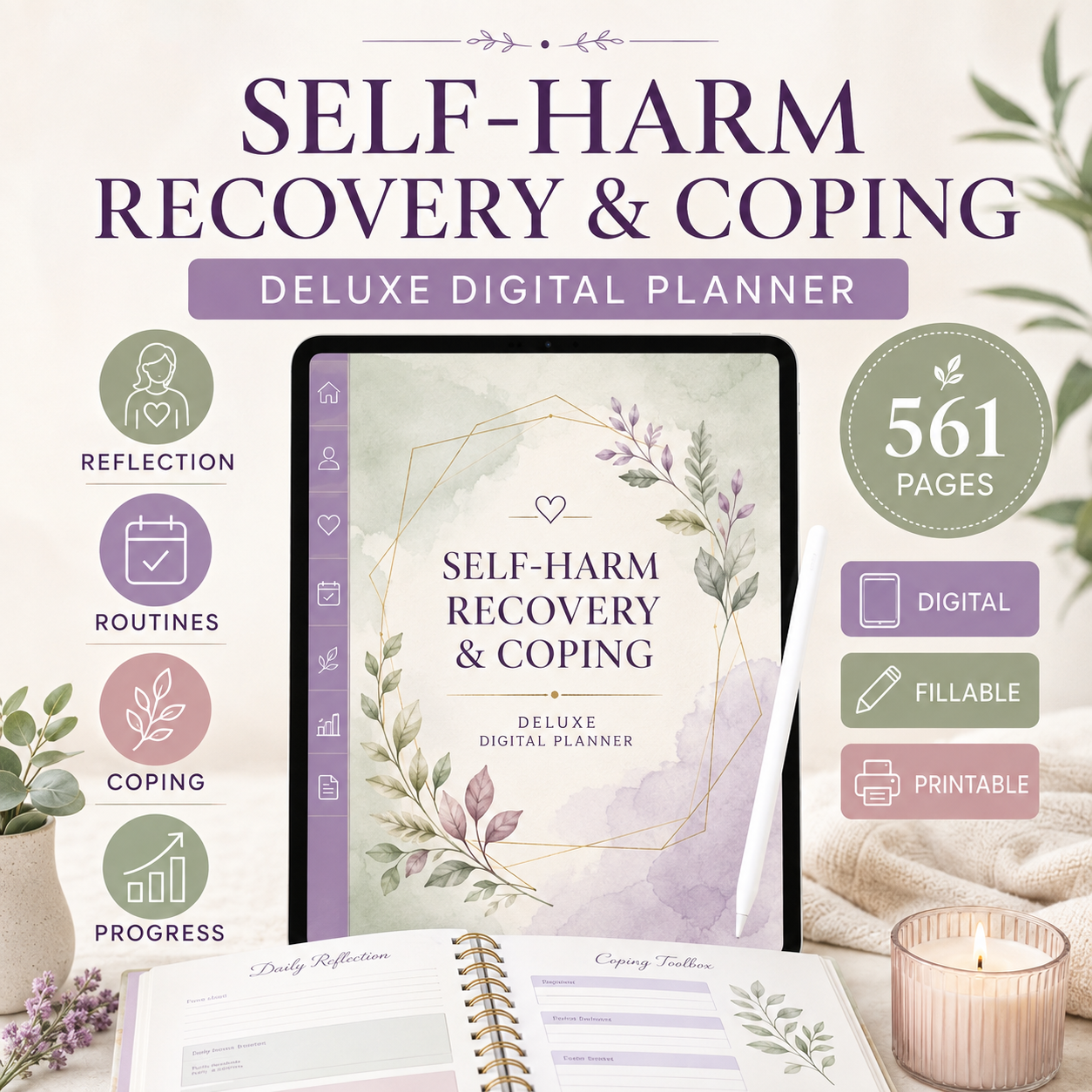 Self-Harm Recovery and Coping Deluxe Digital Planner — listing image 07
