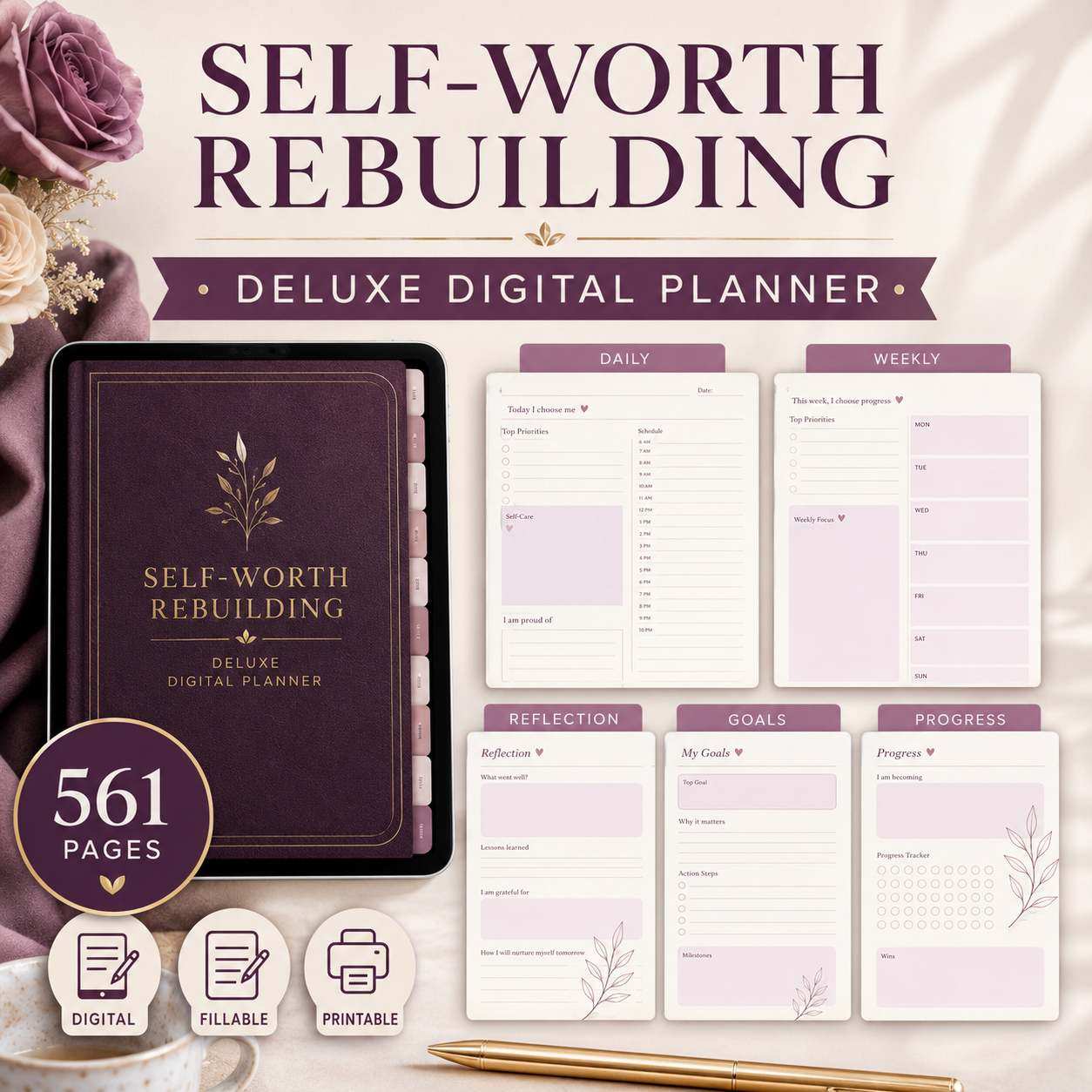 Self-Worth Rebuilding Deluxe Digital Planner — listing image 01