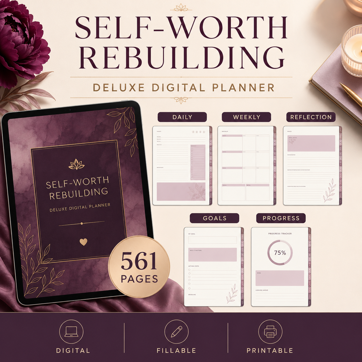 Self-Worth Rebuilding Deluxe Digital Planner — listing image 02