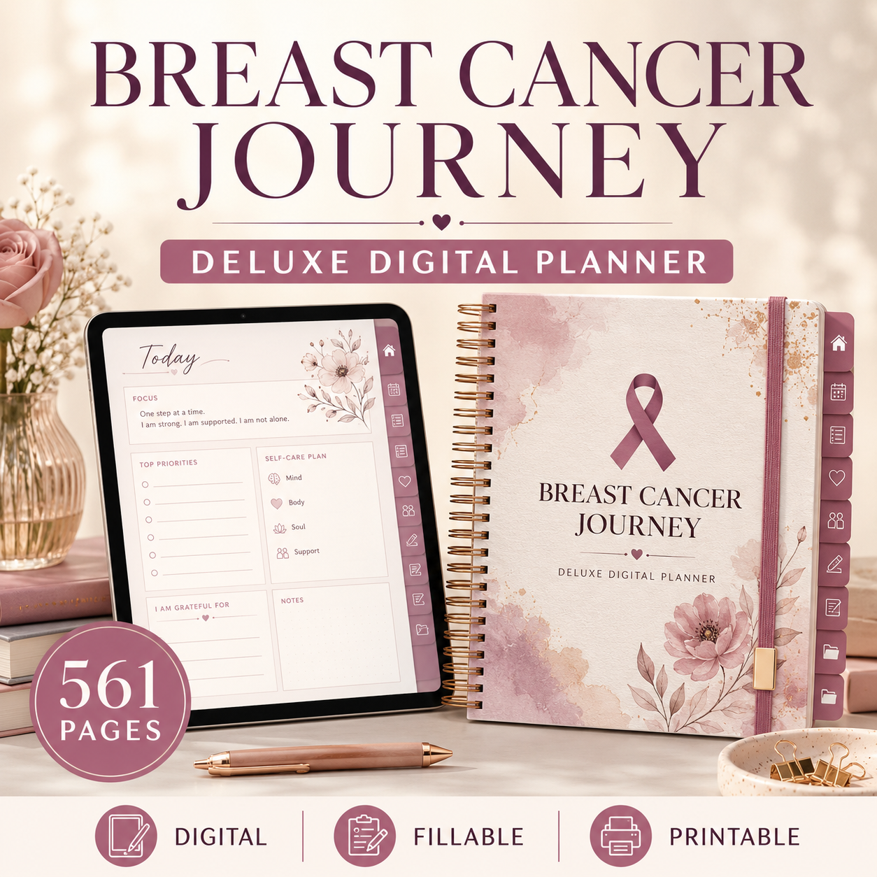 Breast Cancer Journey Deluxe Digital Planner and Care Organizer — listing image 01