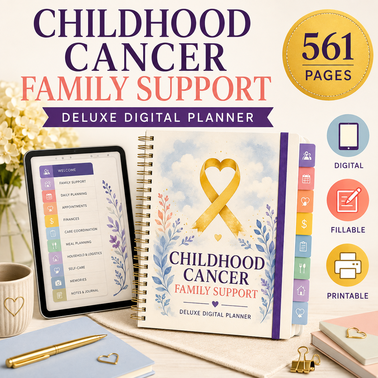 Childhood Cancer Family Support Deluxe Digital Planner — listing image 01