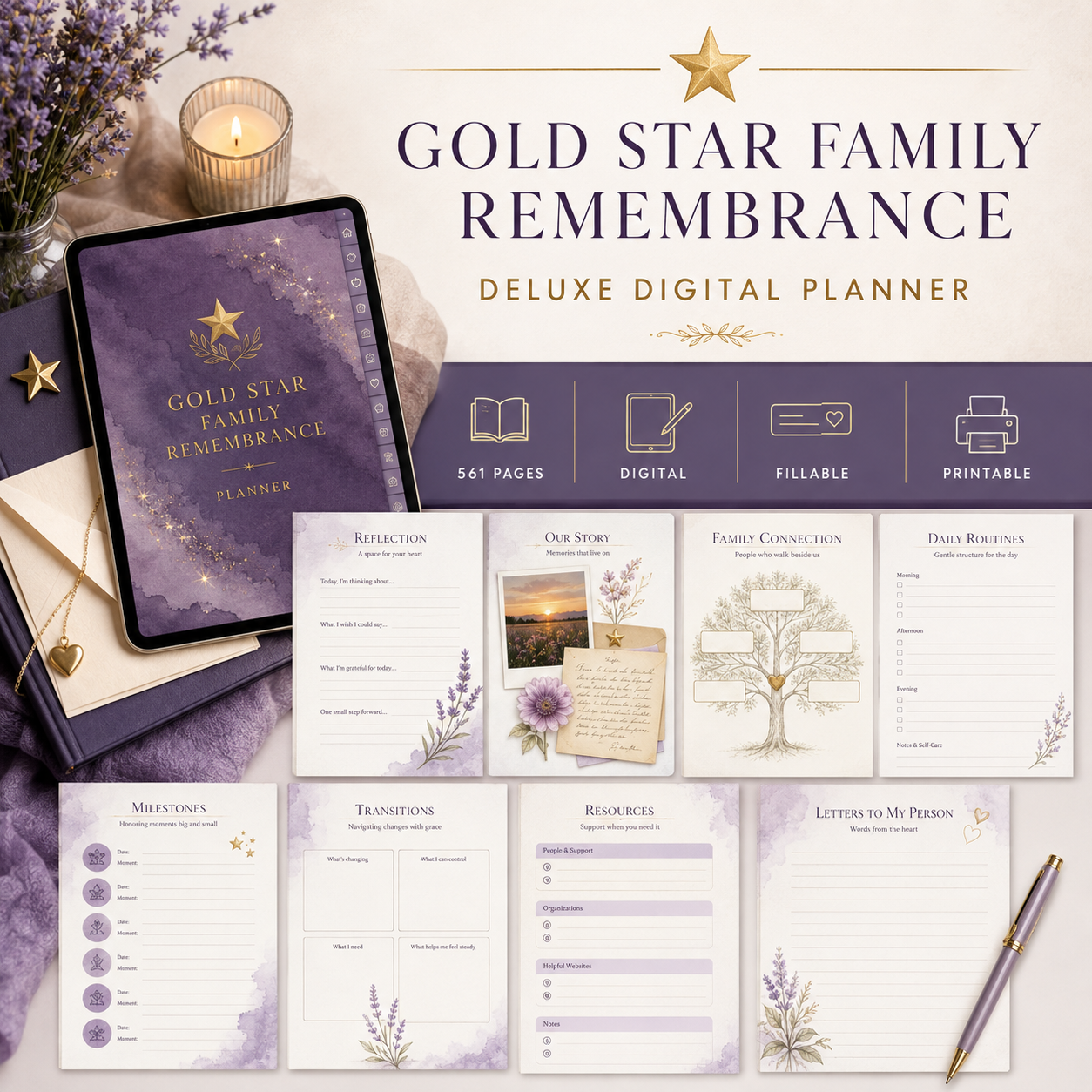 Gold Star Family Remembrance Deluxe Digital Planner — listing image 02