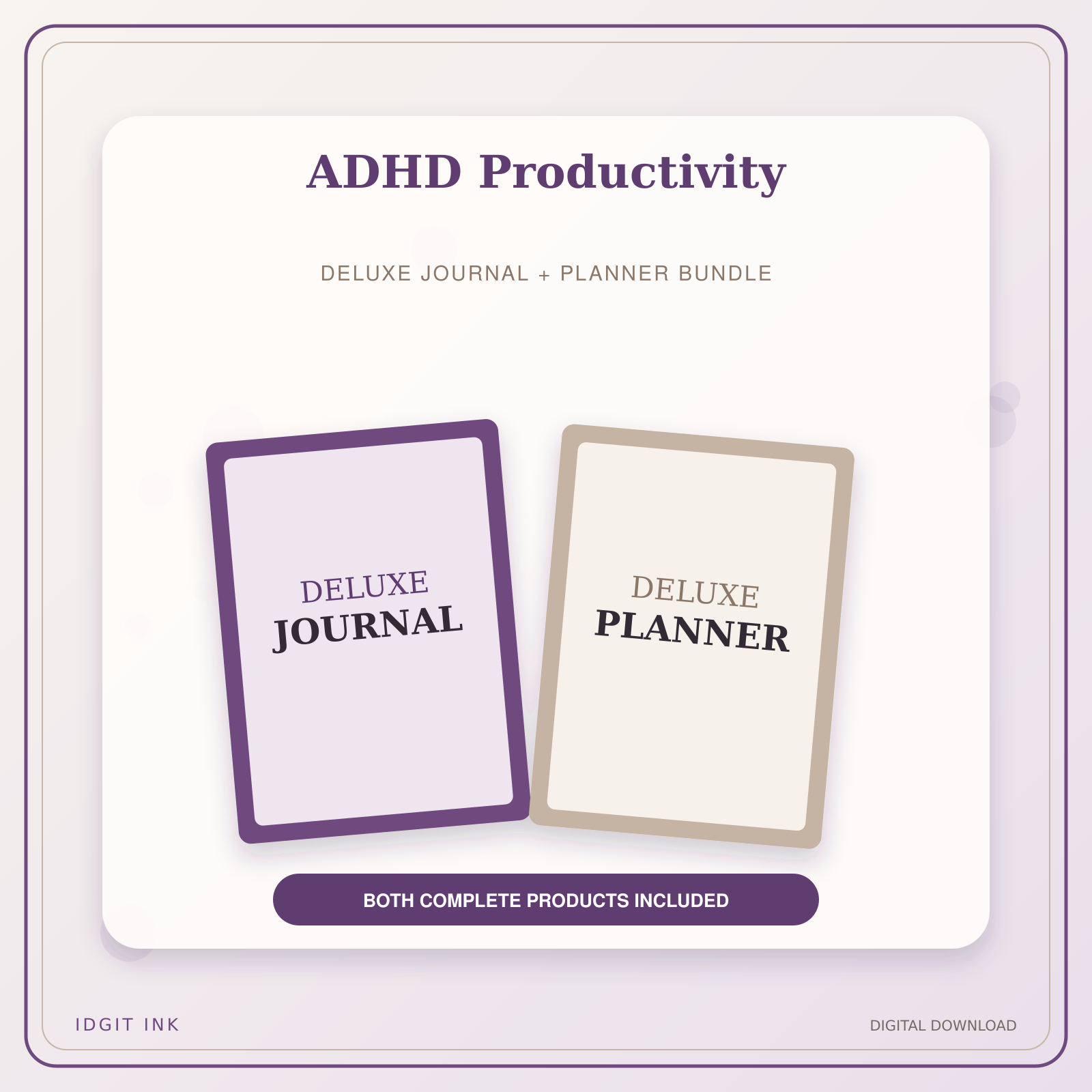 Idgit Ink ADHD Productivity deluxe journal and planner bundle — primary bundle cover showing both deluxe products
