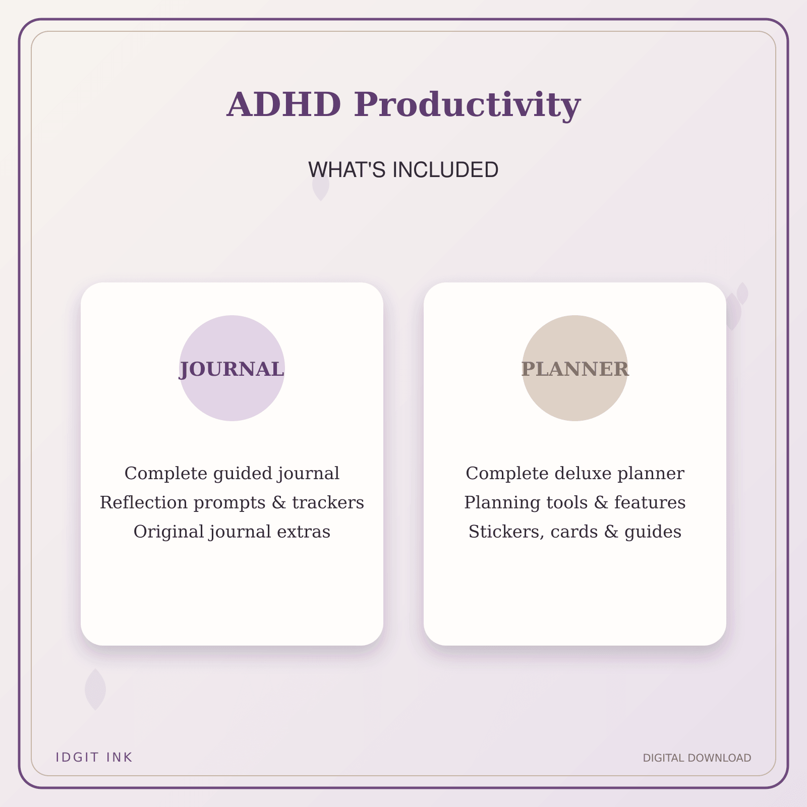 Idgit Ink ADHD Productivity deluxe journal and planner bundle — complete journal and planner bundle contents