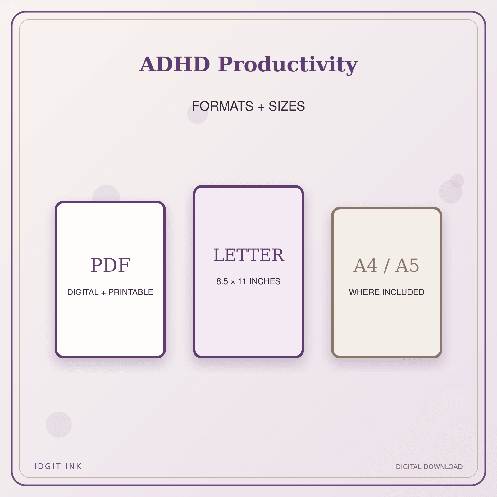 Idgit Ink ADHD Productivity deluxe journal and planner bundle — digital formats and available page sizes