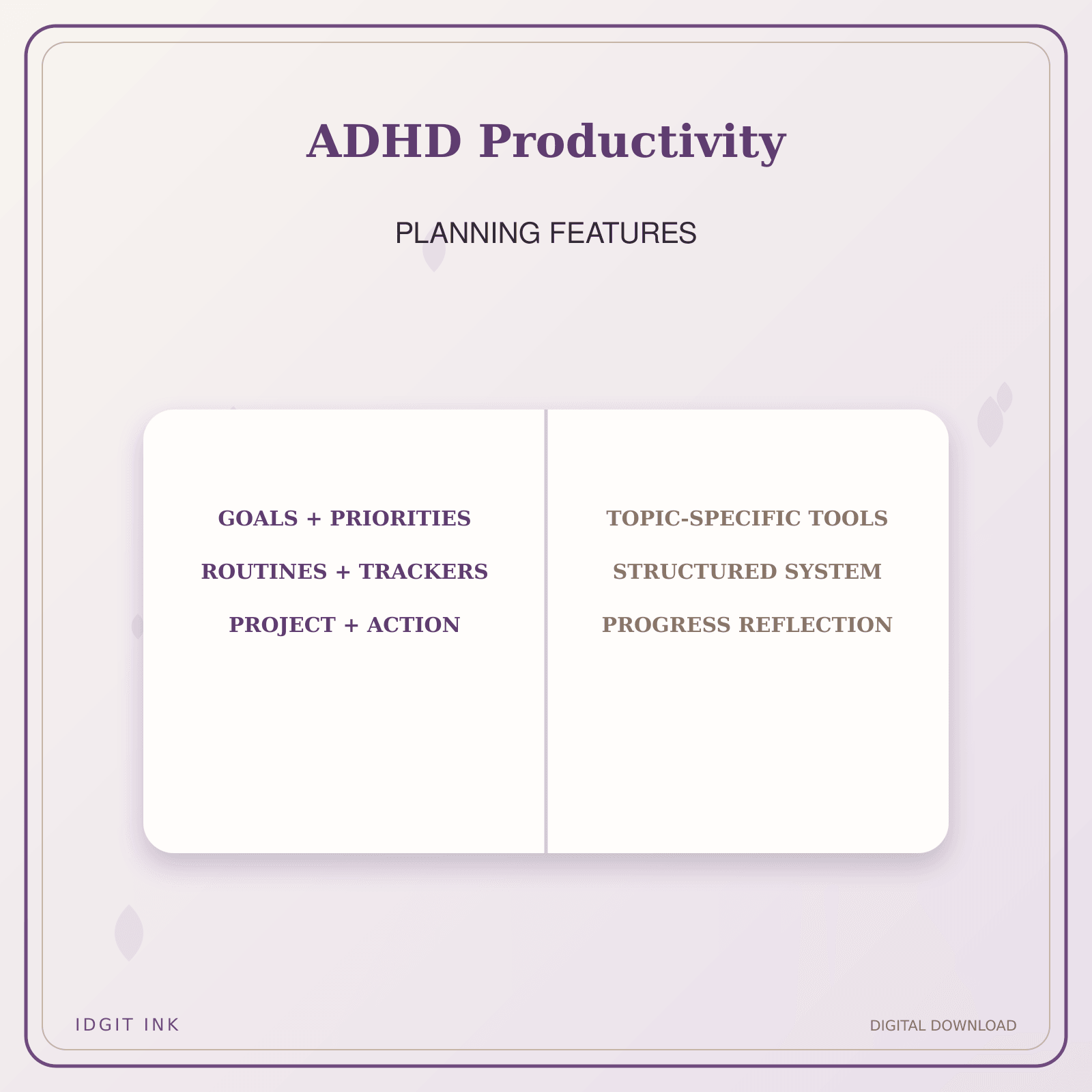 Idgit Ink ADHD Productivity deluxe journal and planner bundle — planner organization and planning features