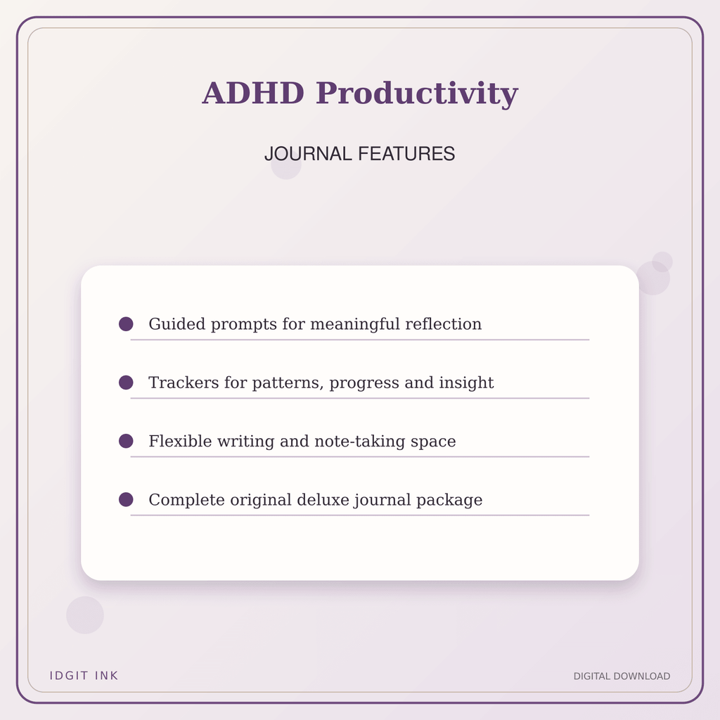 Idgit Ink ADHD Productivity deluxe journal and planner bundle — journal prompts and reflection features