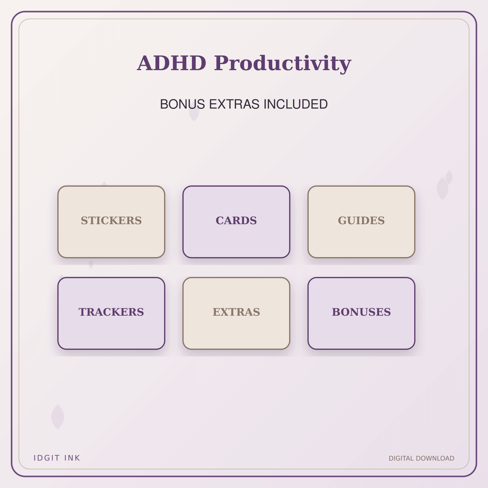 Idgit Ink ADHD Productivity deluxe journal and planner bundle — included digital stickers and cards