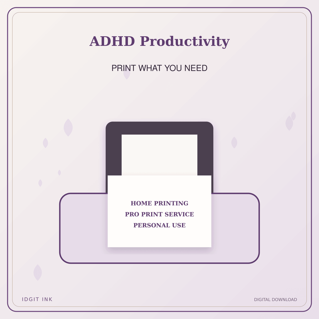 Idgit Ink ADHD Productivity deluxe journal and planner bundle — home and professional printing information