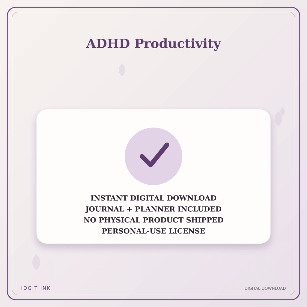 Idgit Ink ADHD Productivity deluxe journal and planner bundle — instant download and no physical product notice