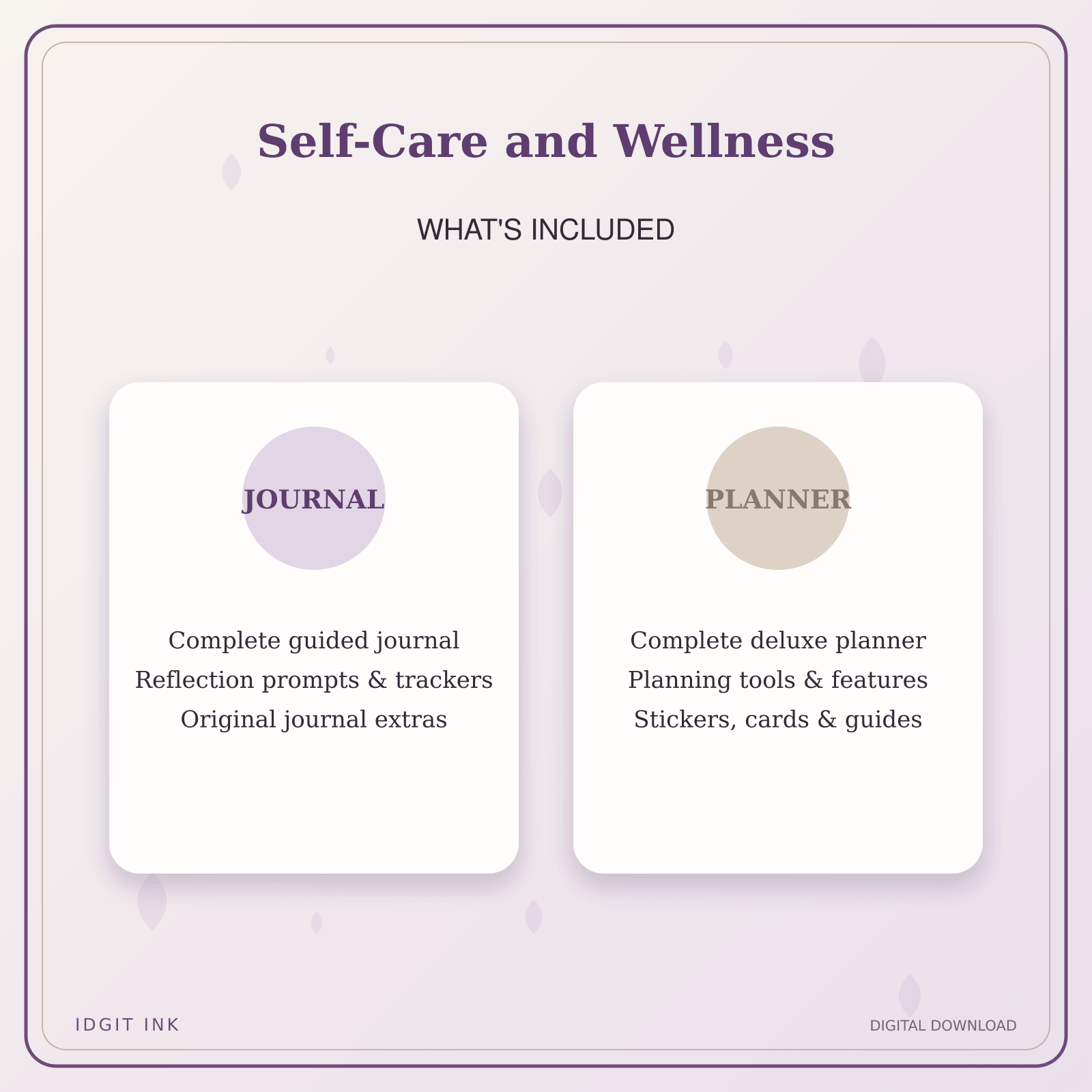 Idgit Ink Self-Care and Wellness deluxe journal and planner bundle — complete journal and planner bundle contents