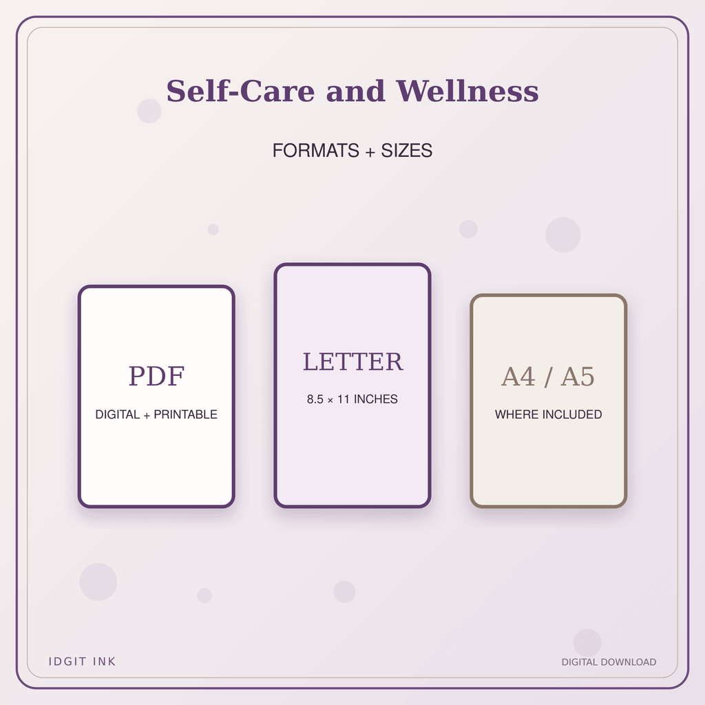 Idgit Ink Self-Care and Wellness deluxe journal and planner bundle — digital formats and available page sizes