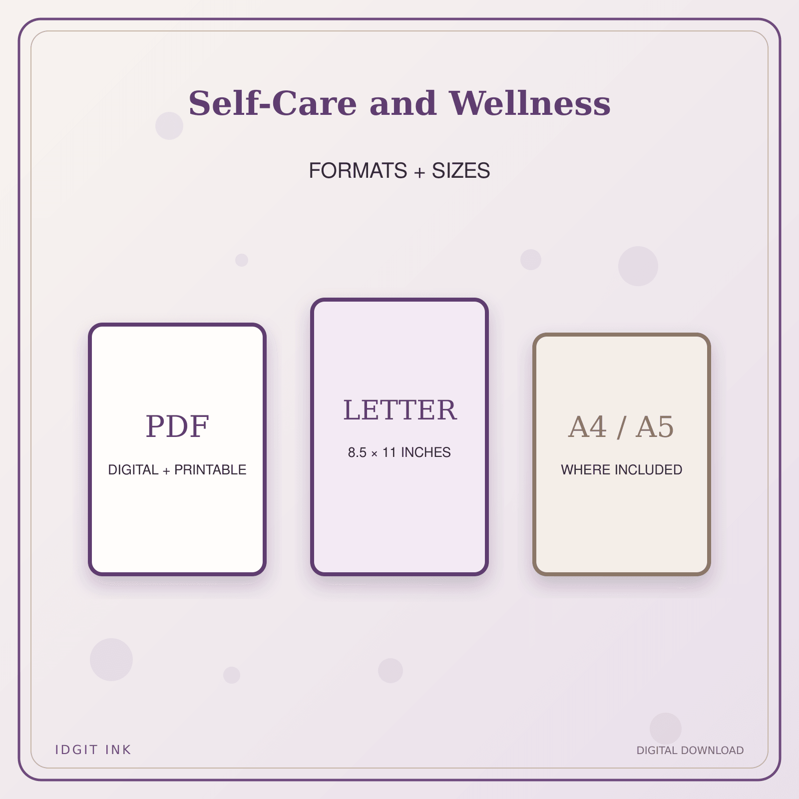 Idgit Ink Self-Care and Wellness deluxe journal and planner bundle — digital formats and available page sizes