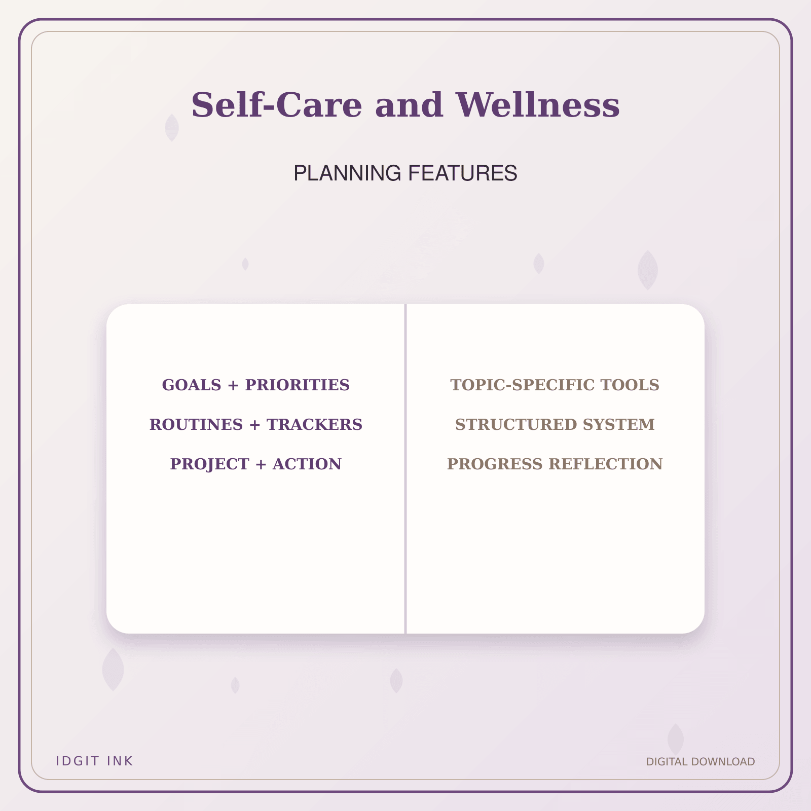 Idgit Ink Self-Care and Wellness deluxe journal and planner bundle — planner organization and planning features