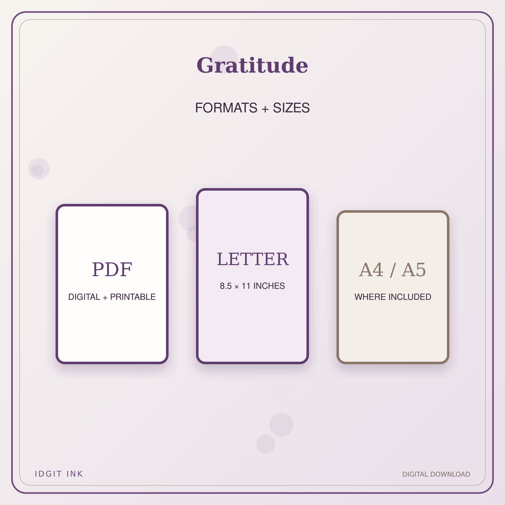 Idgit Ink Gratitude deluxe journal and planner bundle — digital formats and available page sizes